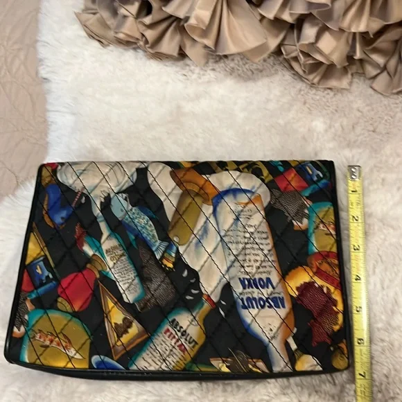 Vintage Nicole Miller Quilted Multi Jewel Tone Satin Absolut Chain Crossbody Bag